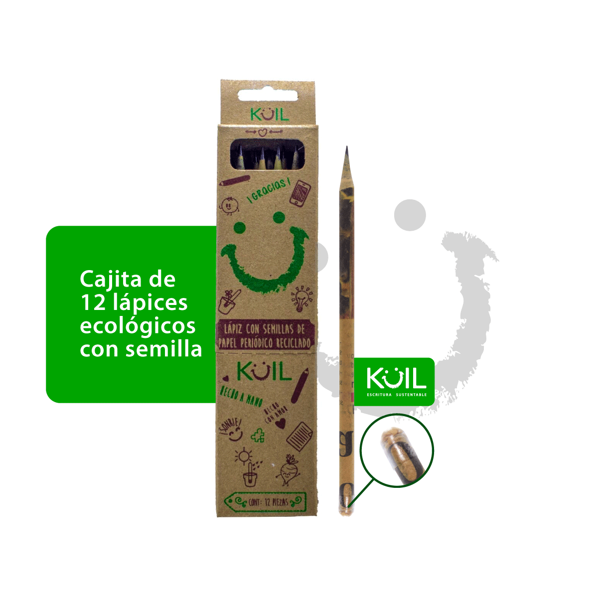 Cajita de 12 lápices ecológicos con SEMILLA